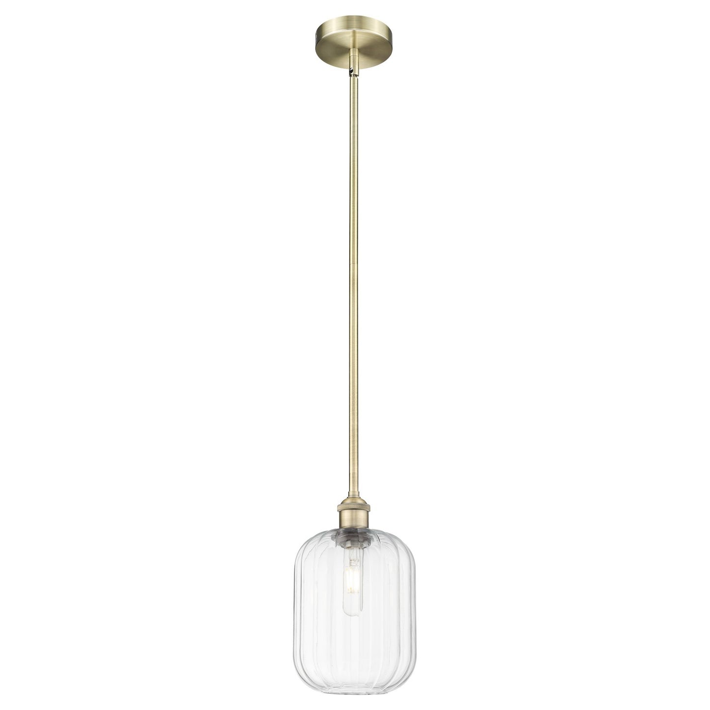 Innovations Preston Cylinder 7in 1-Light Mini Pendant | Industrial Antique Brass Steel and Clear Glass | Kitchen Island & | Model 616-1S-AB-G460-7CL