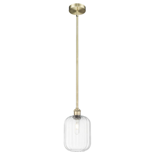 Innovations Preston Cylinder 7in 1-Light Mini Pendant | Industrial Antique Brass Steel and Clear Glass | Kitchen Island & | Model 616-1S-AB-G460-7CL