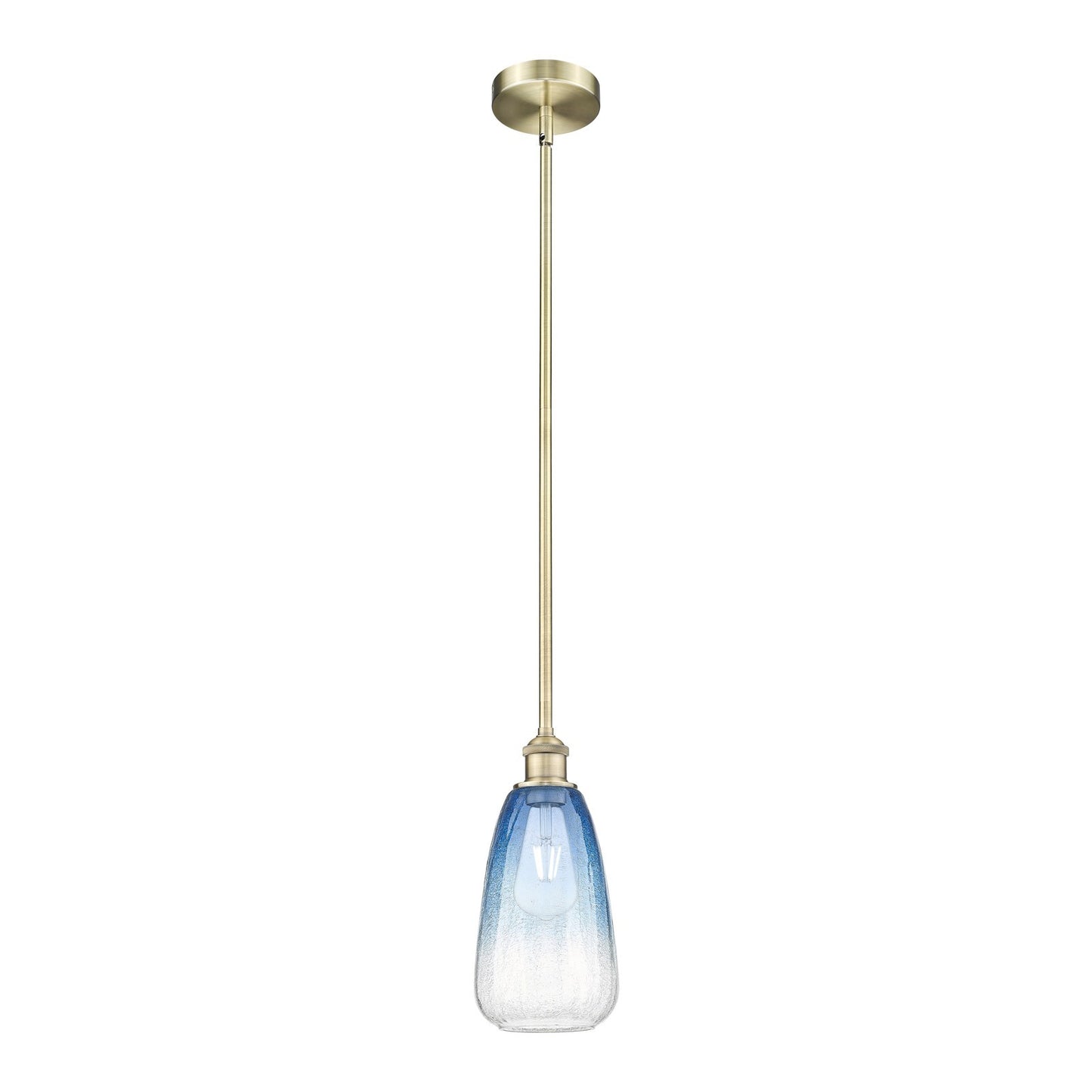 Innovations Brookhaven Almond 6in 1-Light Mini Pendant | Industrial Antique Brass Steel and Sapphire Blue Glass | Kitchen | Model 616-1S-AB-G480-6SB