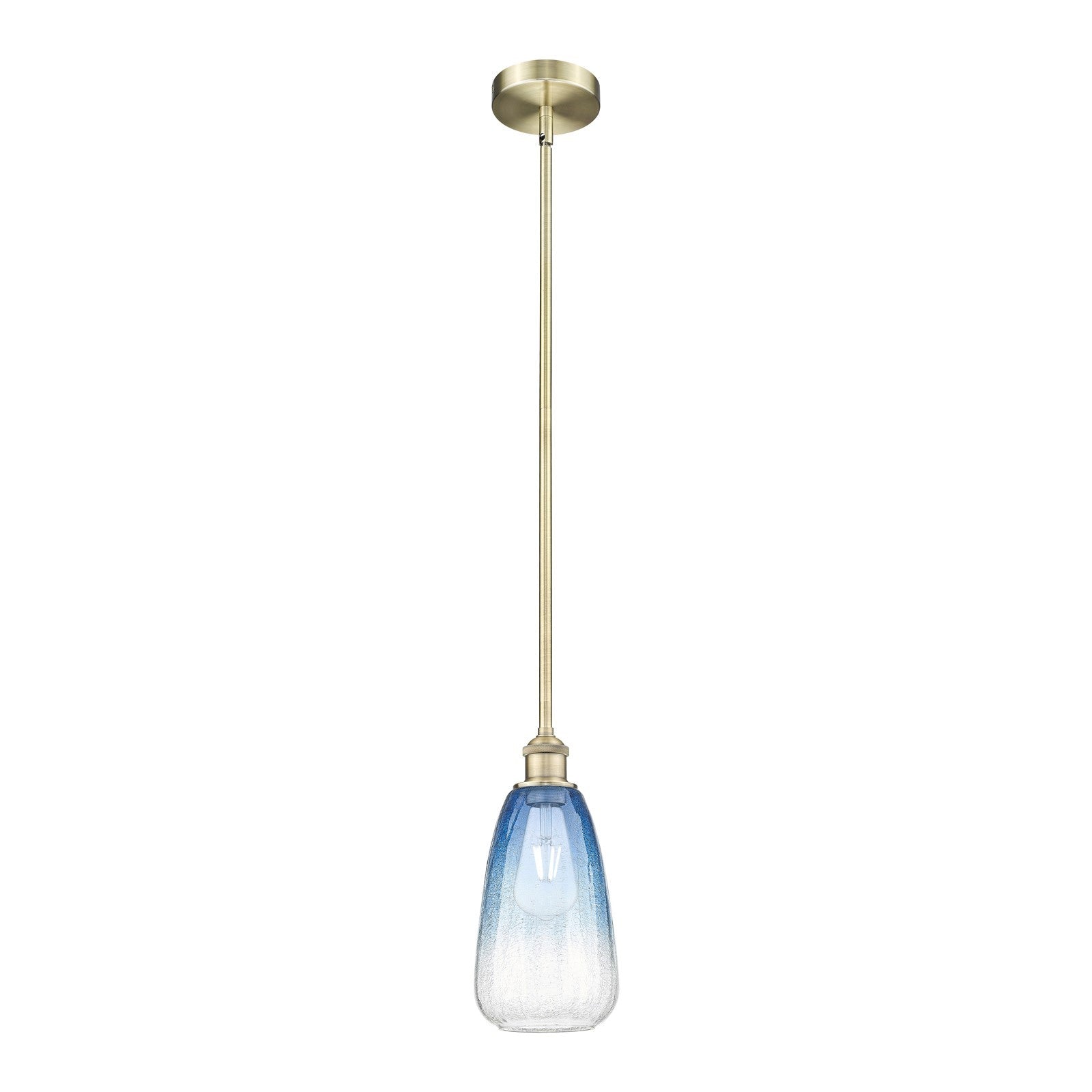 Innovations Brookhaven Almond 6in 1-Light Mini Pendant | Industrial Antique Brass Steel and Sapphire Blue Glass | Kitchen | Model 616-1S-AB-G480-6SB