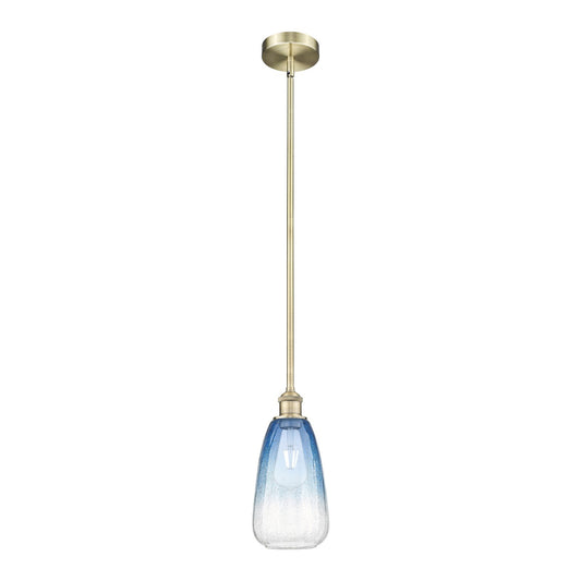 Innovations Brookhaven Almond 6in 1-Light Mini Pendant | Industrial Antique Brass Steel and Sapphire Blue Glass | Kitchen | Model 616-1S-AB-G480-6SB