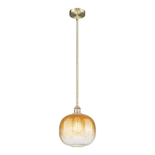 Innovations Brookhaven Sphere 10.5in 1-Light Mini Pendant | Industrial Antique Brass and Amber Glass | Kitchen Island & Dining | Model 616-1S-AB-G481-10AM