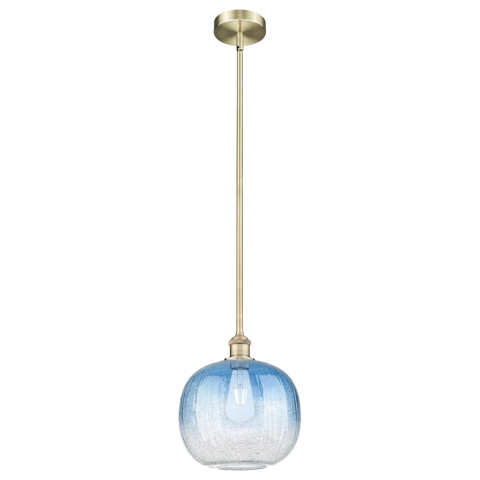 Innovations Brookhaven Sphere 10.5in 1-Light Mini Pendant | Industrial Antique Brass Steel and Sapphire Blue Glass | Kitchen | Model 616-1S-AB-G481-10SB
