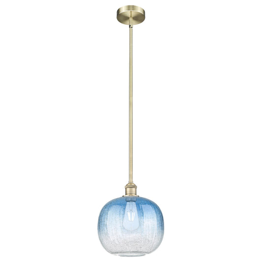 Innovations Brookhaven Sphere 10.5in 1-Light Mini Pendant | Industrial Antique Brass Steel and Sapphire Blue Glass | Kitchen | Model 616-1S-AB-G481-10SB