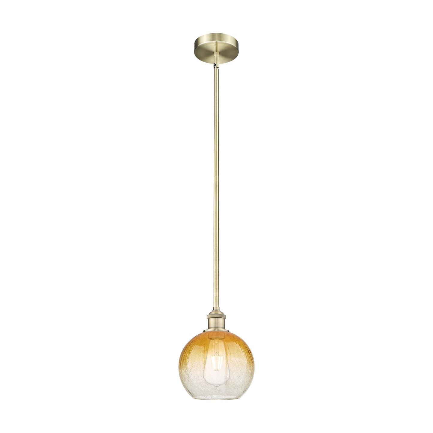 Innovations Brookhaven Globe 8in 1-Light Mini Pendant | Industrial Antique Brass Steel and Amber Glass | Kitchen Island & | Model 616-1S-AB-G483-8AM