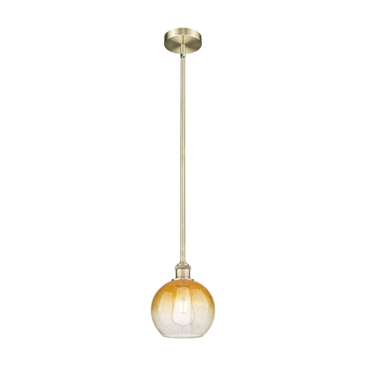 Innovations Brookhaven Globe 8in 1-Light Mini Pendant | Industrial Antique Brass Steel and Amber Glass | Kitchen Island & | Model 616-1S-AB-G483-8AM