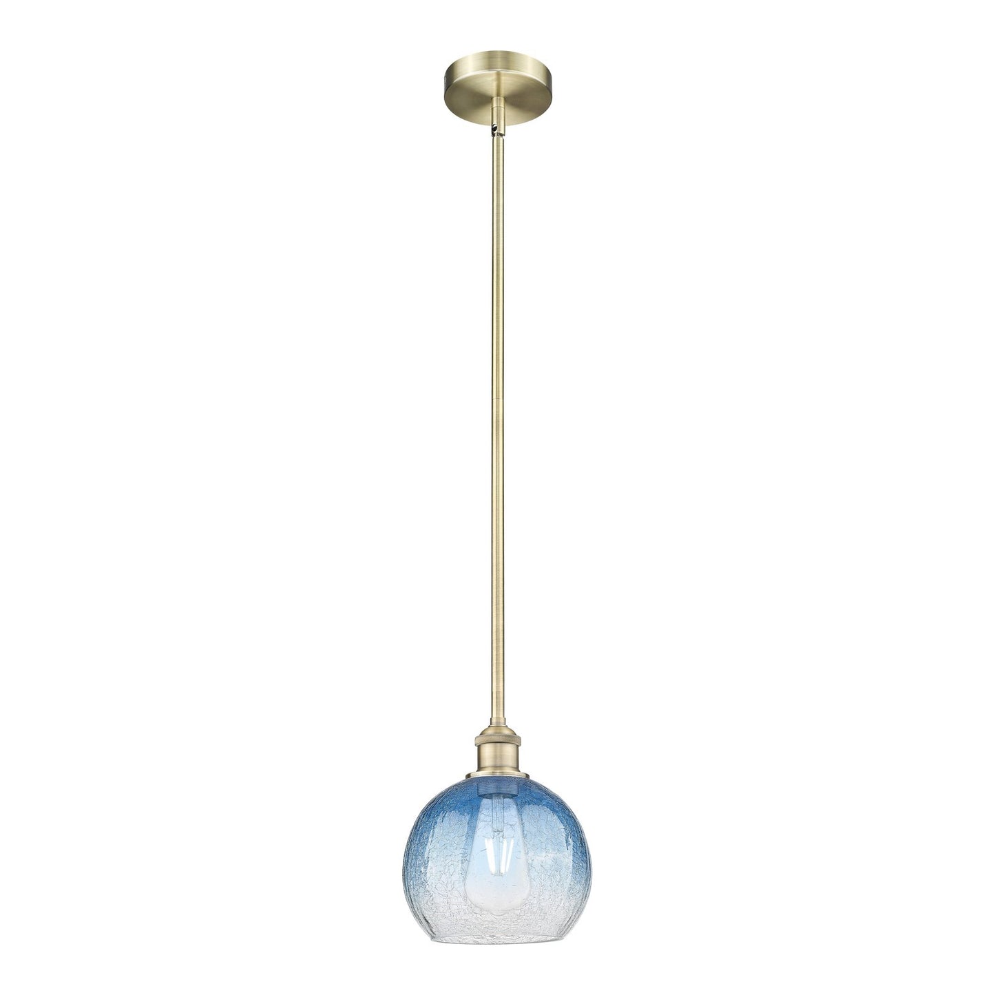 Innovations Brookhaven Globe 8in 1-Light Mini Pendant | Industrial Antique Brass and Sapphire Blue Glass | Kitchen Island & | Model 616-1S-AB-G483-8SB