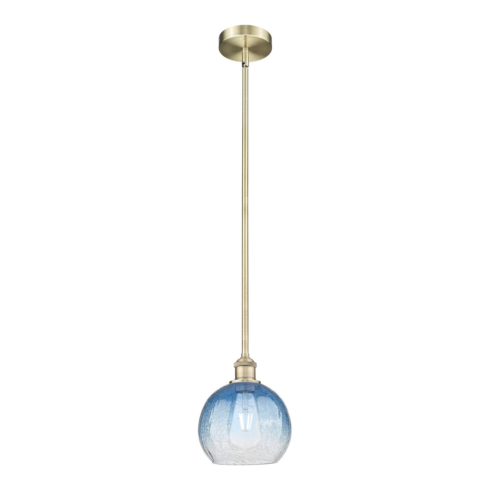 Innovations Brookhaven Globe 8in 1-Light Mini Pendant | Industrial Antique Brass and Sapphire Blue Glass | Kitchen Island & | Model 616-1S-AB-G483-8SB