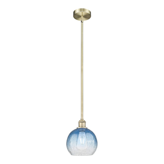 Innovations Brookhaven Globe 8in 1-Light Mini Pendant | Industrial Antique Brass and Sapphire Blue Glass | Kitchen Island & | Model 616-1S-AB-G483-8SB