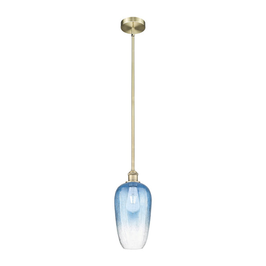 Innovations Brookhaven Flute 7in 1-Light Mini Pendant | Industrial Antique Brass Steel and Sapphire Blue Glass | Kitchen Island | Model 616-1S-AB-G484-7SB