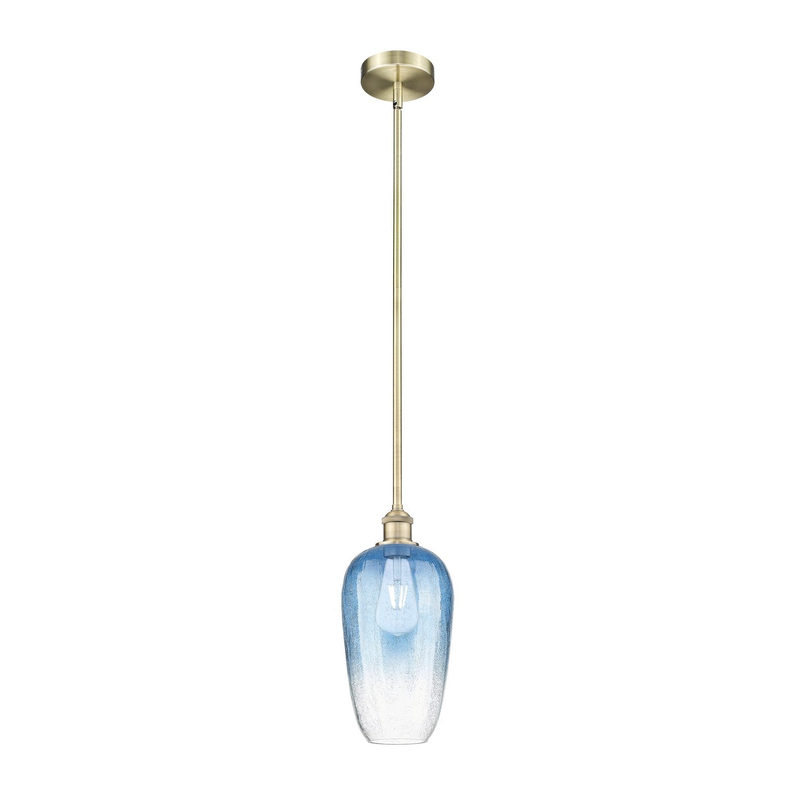 Innovations Brookhaven Flute 7in 1-Light Mini Pendant | Industrial Antique Brass Steel and Sapphire Blue Glass | Kitchen Island | Model 616-1S-AB-G484-7SB