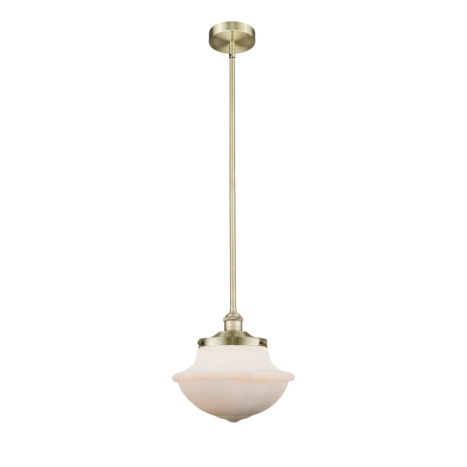 Innovations Oxford 12in 1-Light Mini Pendant | Industrial Antique Brass and Matte White Frosted Glass | Kitchen Island & Dining | Model 616-1S-AB-G541