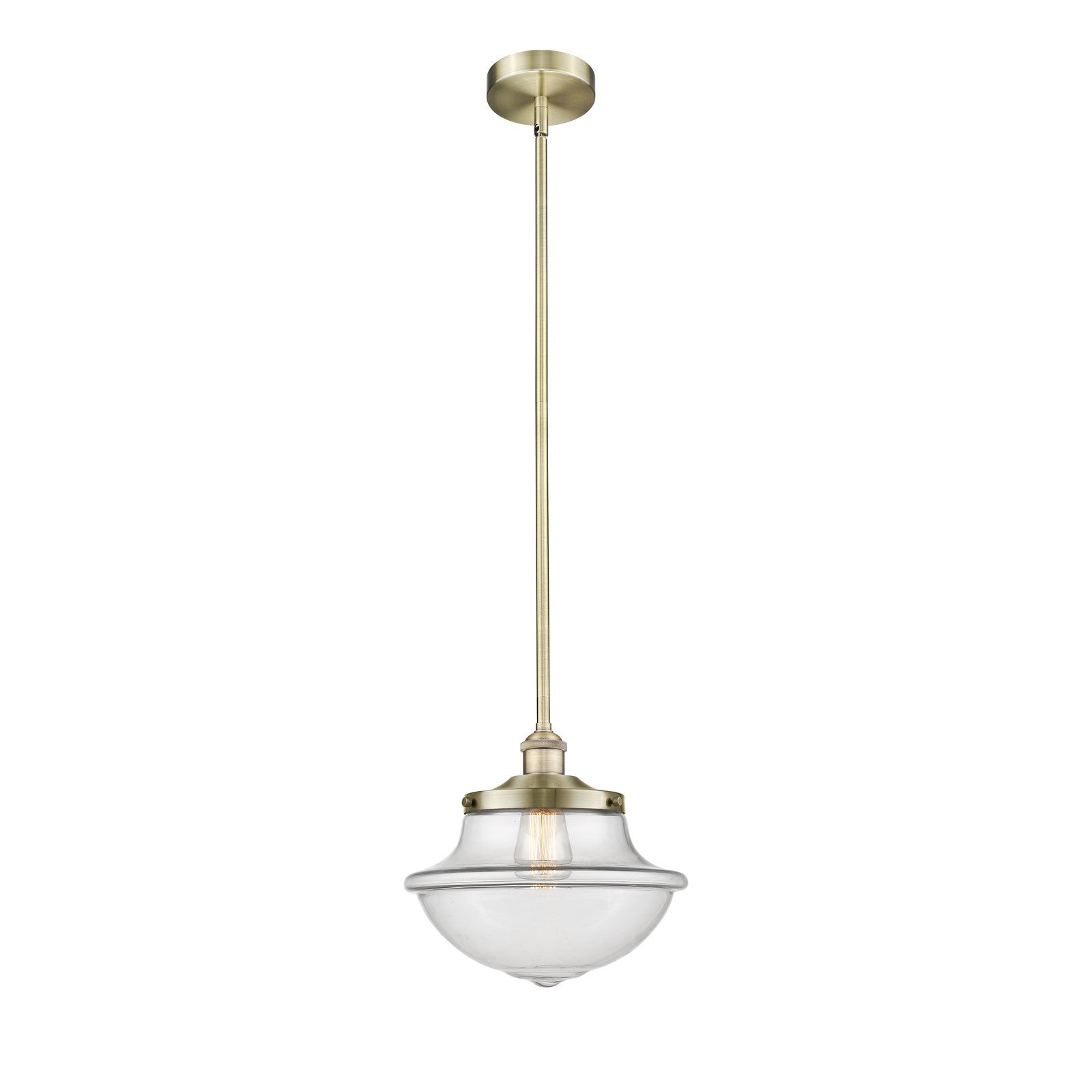 Innovations Oxford 12in 1-Light Mini Pendant | Industrial Antique Brass and Clear Glass | Kitchen Island & Dining Room | 11.75 x | Model 616-1S-AB-G542