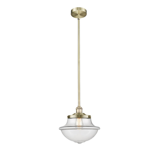 Innovations Oxford 12in 1-Light Mini Pendant | Industrial Antique Brass and Clear Glass | Kitchen Island & Dining Room | 11.75 x | Model 616-1S-AB-G542
