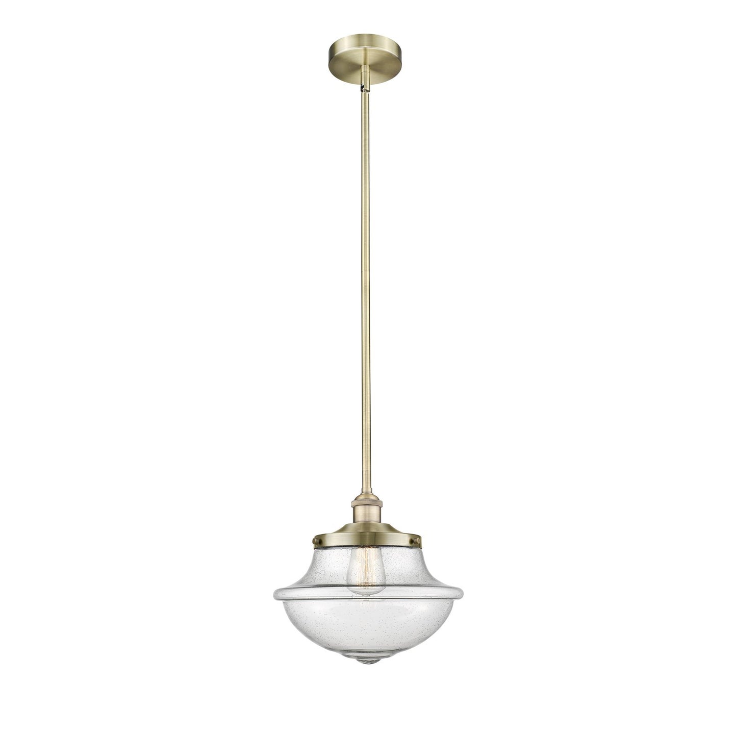 Innovations Oxford 12in 1-Light Mini Pendant | Industrial Antique Brass Steel and Seedy Glass | Kitchen Island | 12 x 12 x 11 in | Model 616-1S-AB-G544
