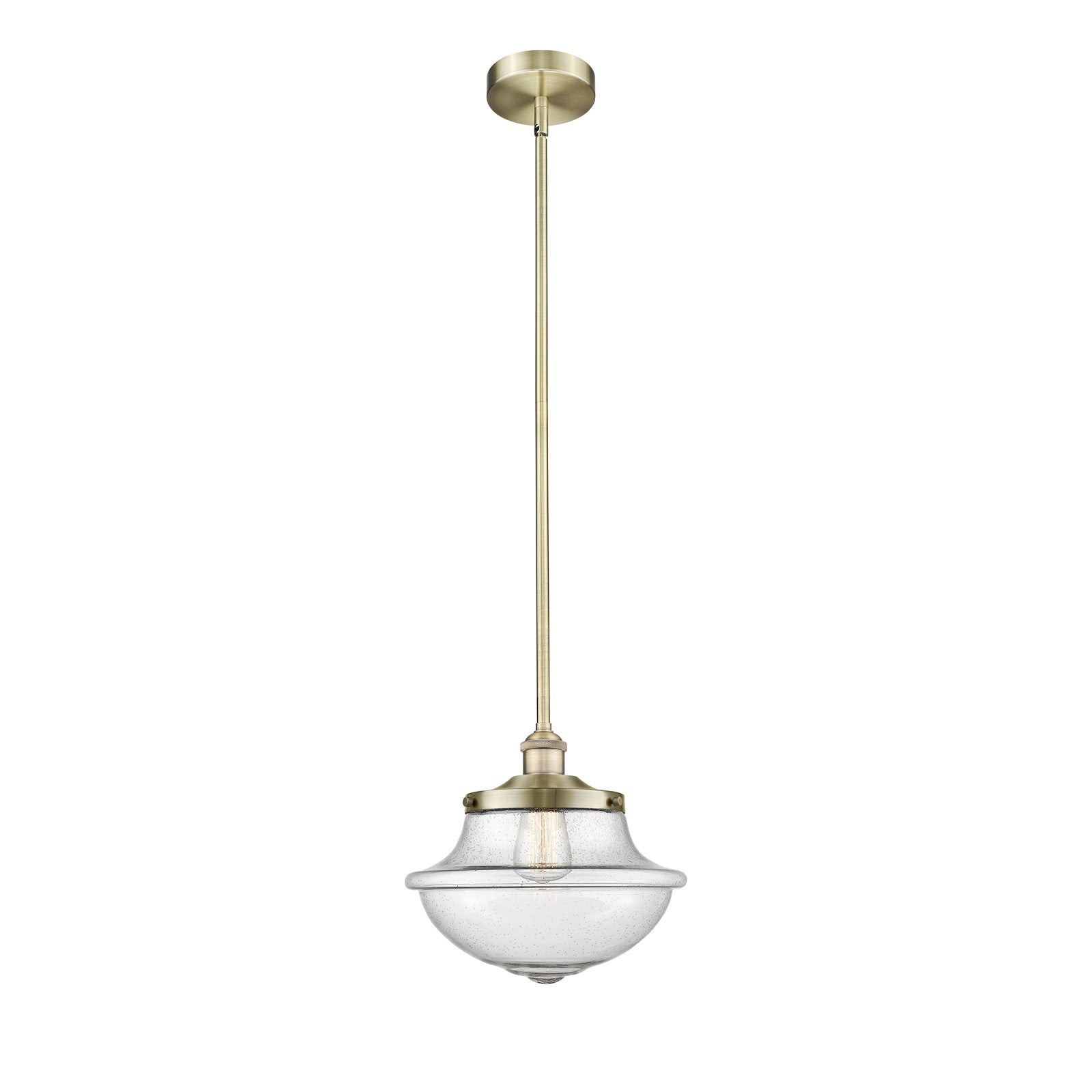 Innovations Oxford 12in 1-Light Mini Pendant | Industrial Antique Brass Steel and Seedy Glass | Kitchen Island | 12 x 12 x 11 in | Model 616-1S-AB-G544