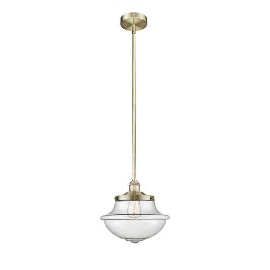 Innovations Oxford 12in 1-Light Mini Pendant | Industrial Antique Brass Steel and Seedy Glass | Kitchen Island | 12 x 12 x 11 in | Model 616-1S-AB-G544
