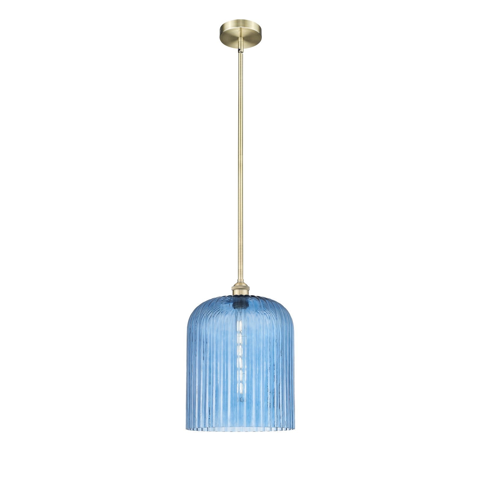 Innovations Bridal Veil 5in 1-Light Mini Pendant | Art Nouveau Antique Brass and Princess Blue Ribbed Glass | Kitchen Island & | Model 616-1S-AB-G559-12BL