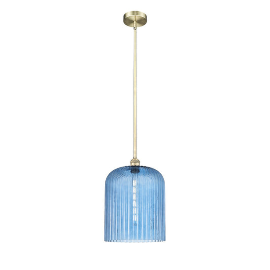 Innovations Bridal Veil 5in 1-Light Mini Pendant | Art Nouveau Antique Brass and Princess Blue Ribbed Glass | Kitchen Island & | Model 616-1S-AB-G559-12BL