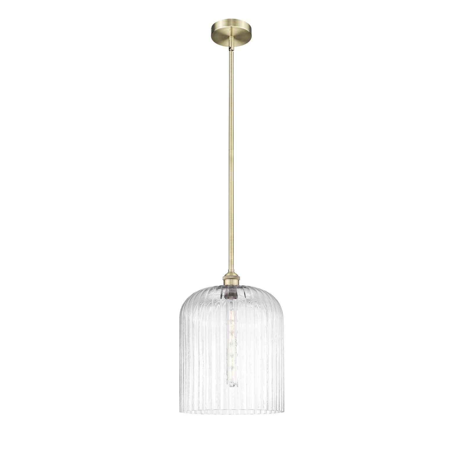 Innovations Bridal Veil 5in 1-Light Mini Pendant | Art Nouveau Antique Brass and Clear Ribbed Glass | Kitchen Island & Dining | Model 616-1S-AB-G559-12CL