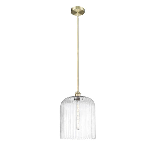Innovations Bridal Veil 5in 1-Light Mini Pendant | Art Nouveau Antique Brass and Clear Ribbed Glass | Kitchen Island & Dining | Model 616-1S-AB-G559-12CL