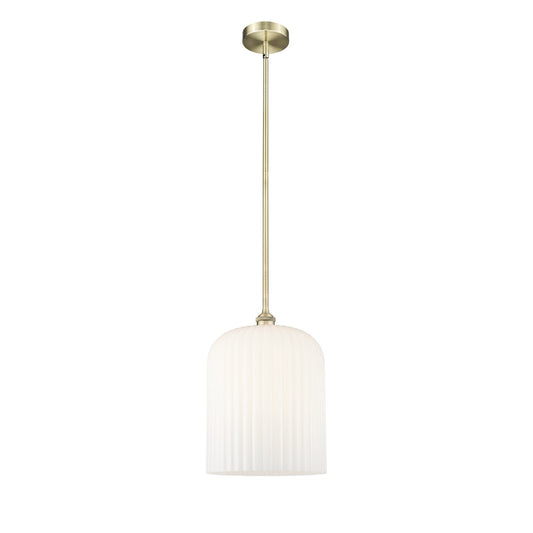 Innovations Bridal Veil 5in 1-Light Mini Pendant | Art Nouveau Antique Brass and Gloss White Ribbed Glass | Kitchen Island & | Model 616-1S-AB-G559-12GWH