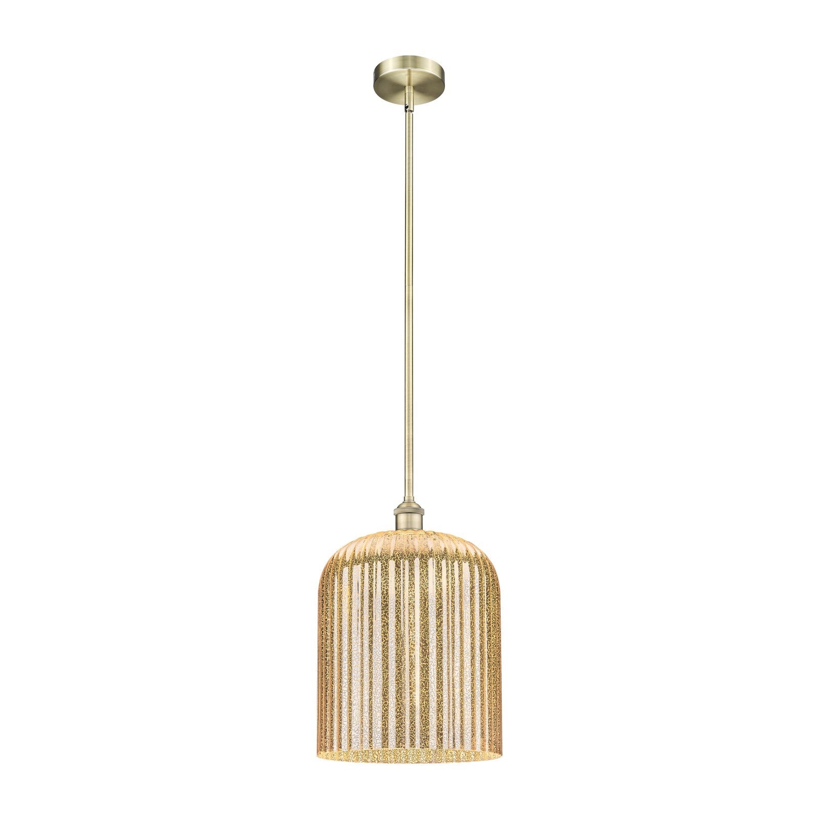 Innovations Bridal Veil 5in 1-Light Mini Pendant | Art Nouveau Antique Brass Steel and Mercury Ribbed Glass | Kitchen Island & | Model 616-1S-AB-G559-12ME
