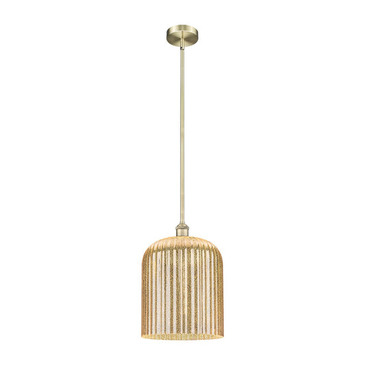 Innovations Bridal Veil 5in 1-Light Mini Pendant | Art Nouveau Antique Brass Steel and Mercury Ribbed Glass | Kitchen Island & | Model 616-1S-AB-G559-12ME