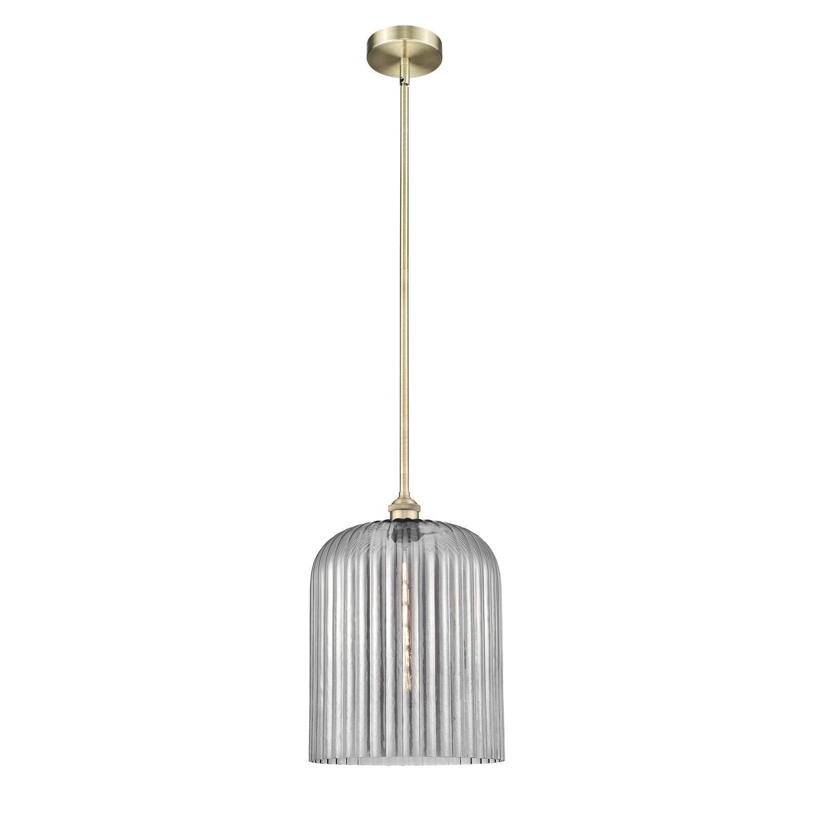 Innovations Bridal Veil 5in 1-Light Mini Pendant | Art Nouveau Antique Brass Steel and Light Smoke Ribbed Glass | Kitchen | Model 616-1S-AB-G559-12SM