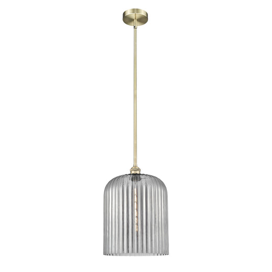 Innovations Bridal Veil 5in 1-Light Mini Pendant | Art Nouveau Antique Brass Steel and Light Smoke Ribbed Glass | Kitchen | Model 616-1S-AB-G559-12SM