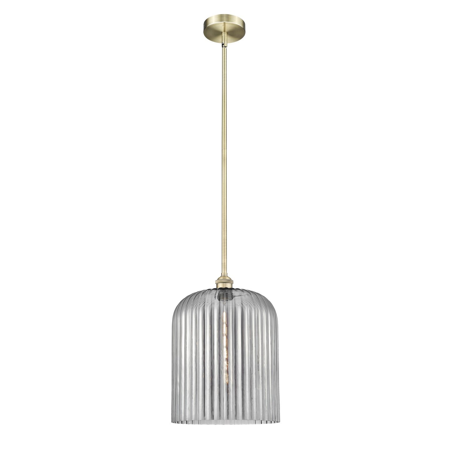 Innovations Bridal Veil 5in 1-Light Mini Pendant | Art Nouveau Antique Brass Steel and Light Smoke Ribbed Glass | Kitchen | Model 616-1S-AB-G559-12SM