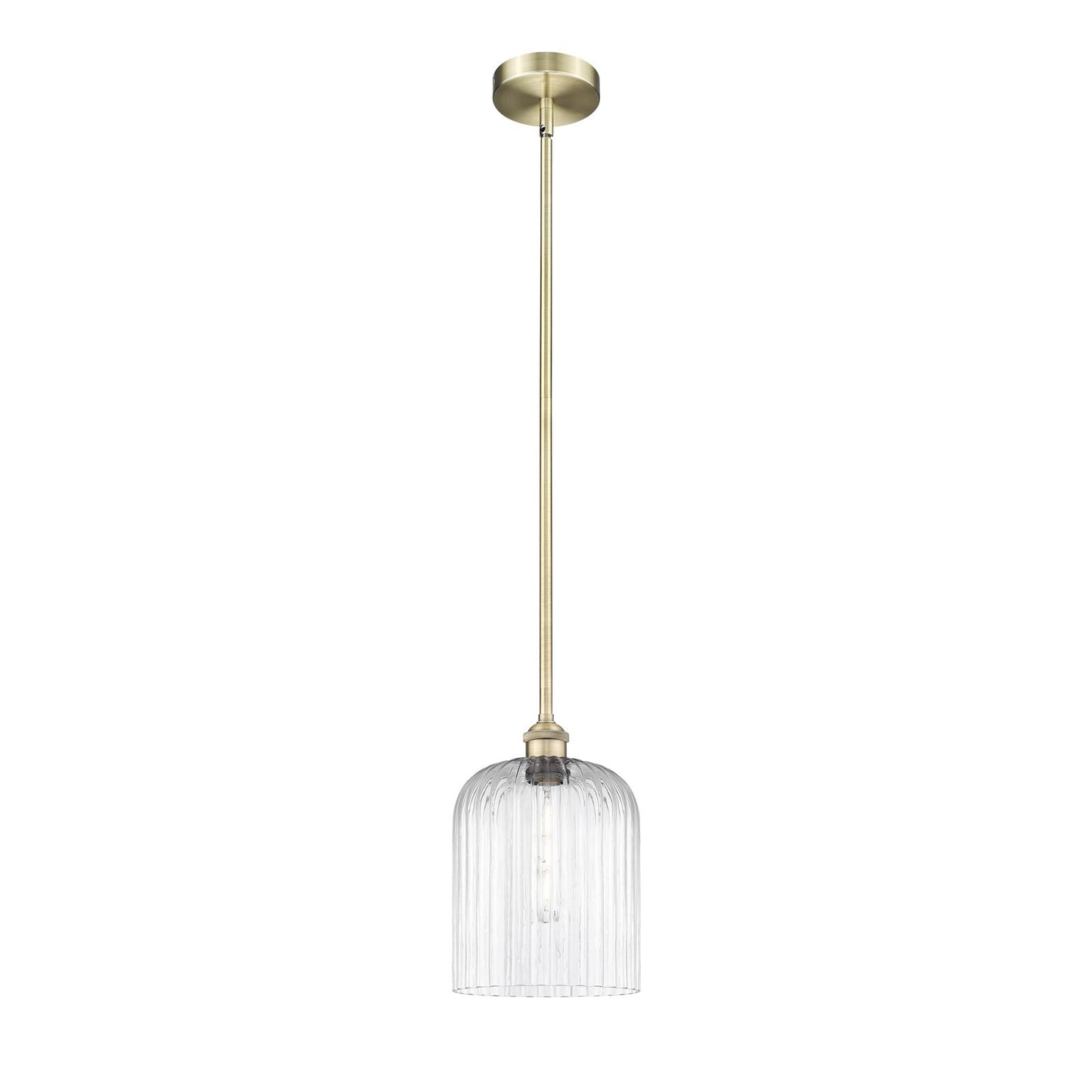 Innovations Bridal Veil 5in 1-Light Mini Pendant | Art Nouveau Antique Brass Steel and Clear Ribbed Glass | Kitchen Island & | Model 616-1S-AB-G559-8CL
