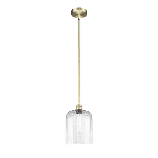 Innovations Bridal Veil 5in 1-Light Mini Pendant | Art Nouveau Antique Brass Steel and Clear Ribbed Glass | Kitchen Island & | Model 616-1S-AB-G559-8CL