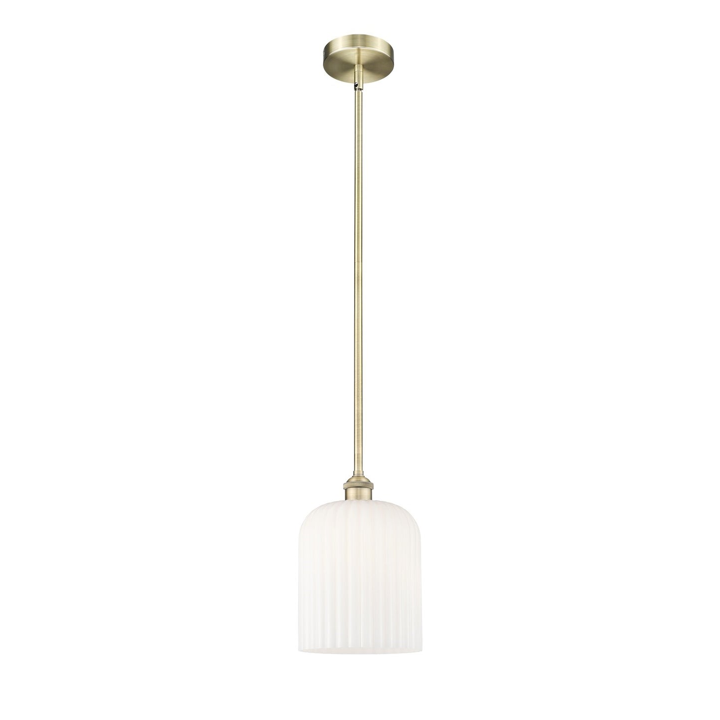 Innovations Bridal Veil 5in 1-Light Mini Pendant | Art Nouveau Antique Brass and Gloss White Ribbed Glass | Kitchen Island & | Model 616-1S-AB-G559-8GWH