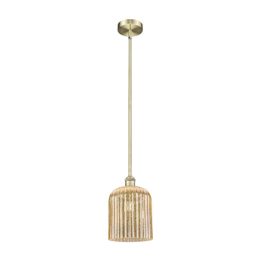 Innovations Bridal Veil 5in 1-Light Mini Pendant | Art Nouveau Industrial Antique Brass Steel and Mercury Ribbed Glass | Model 616-1S-AB-G559-8ME