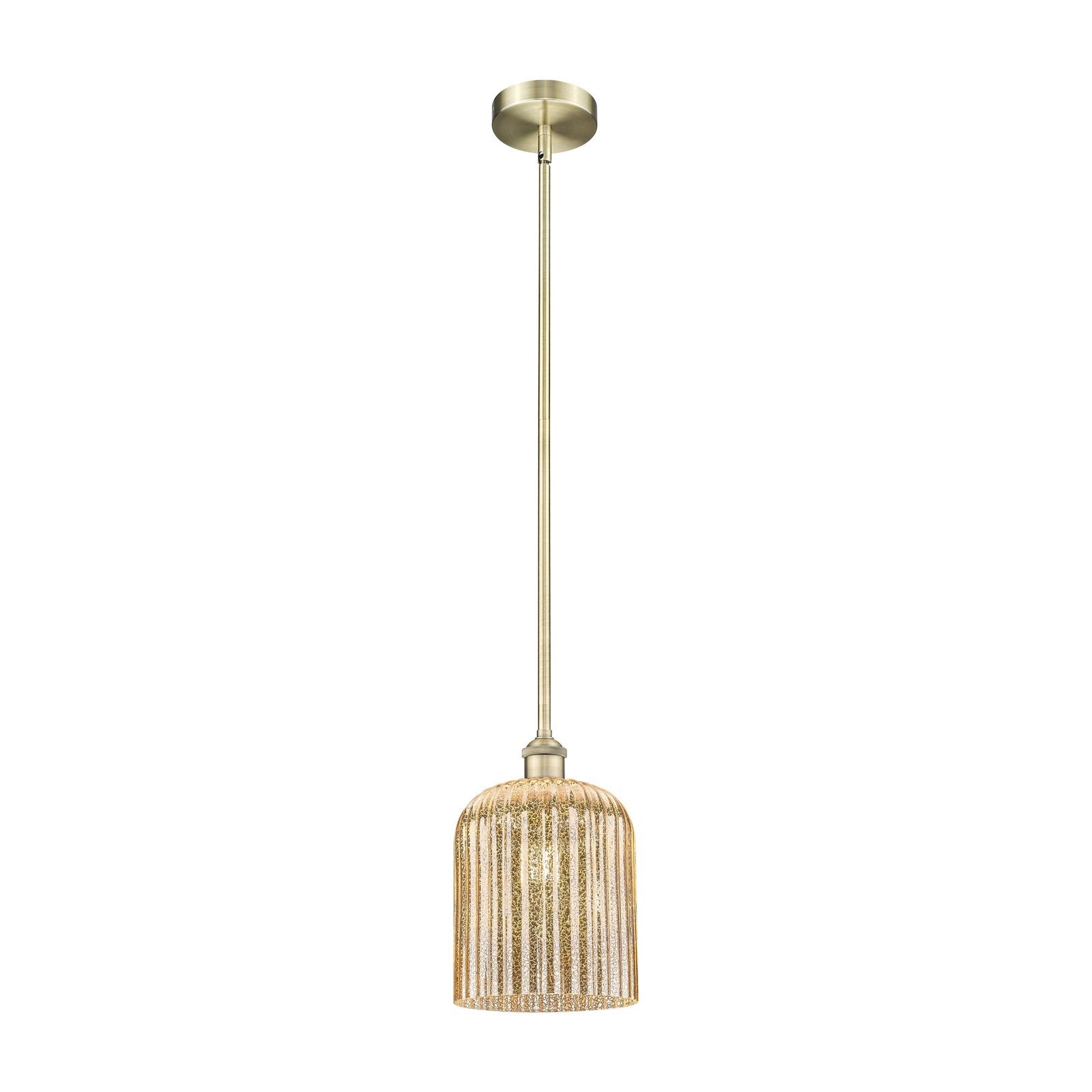 Innovations Bridal Veil 5in 1-Light Mini Pendant | Art Nouveau Industrial Antique Brass Steel and Mercury Ribbed Glass | Model 616-1S-AB-G559-8ME