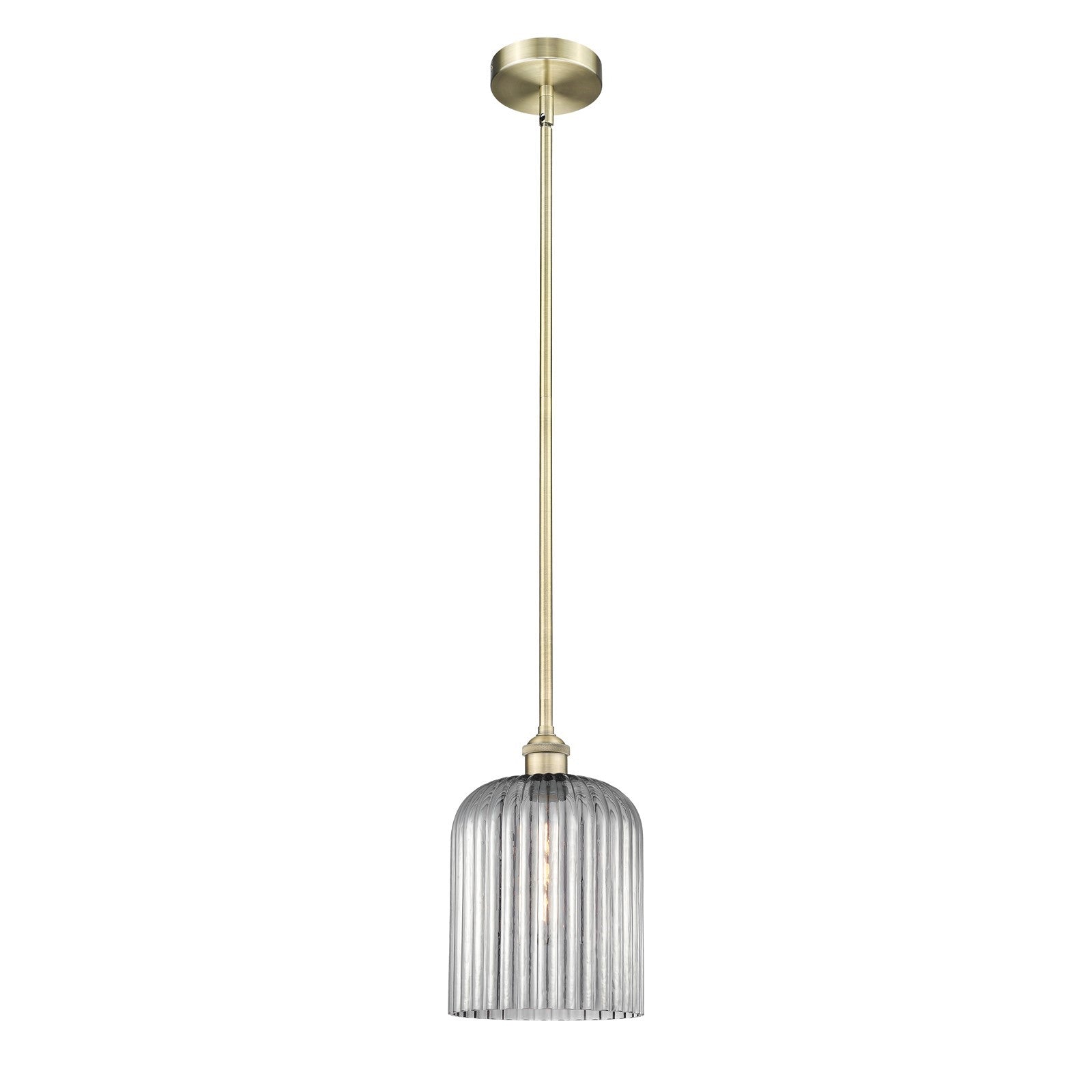 Innovations Bridal Veil 5in 1-Light Mini Pendant | Art Nouveau Antique Brass Steel and Light Smoke Ribbed Glass | Kitchen | Model 616-1S-AB-G559-8SM