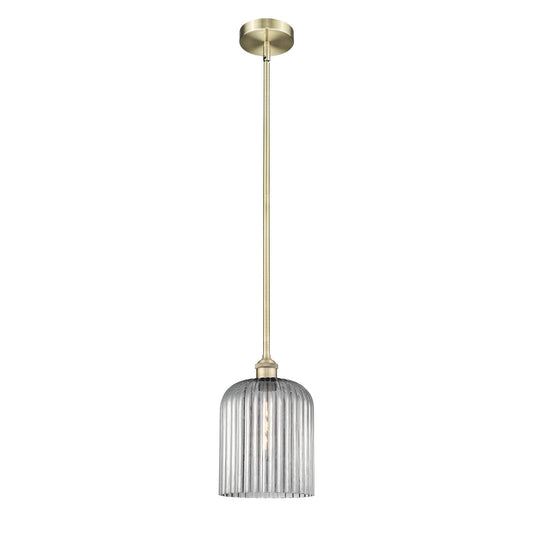 Innovations Bridal Veil 5in 1-Light Mini Pendant | Art Nouveau Antique Brass Steel and Light Smoke Ribbed Glass | Kitchen | Model 616-1S-AB-G559-8SM