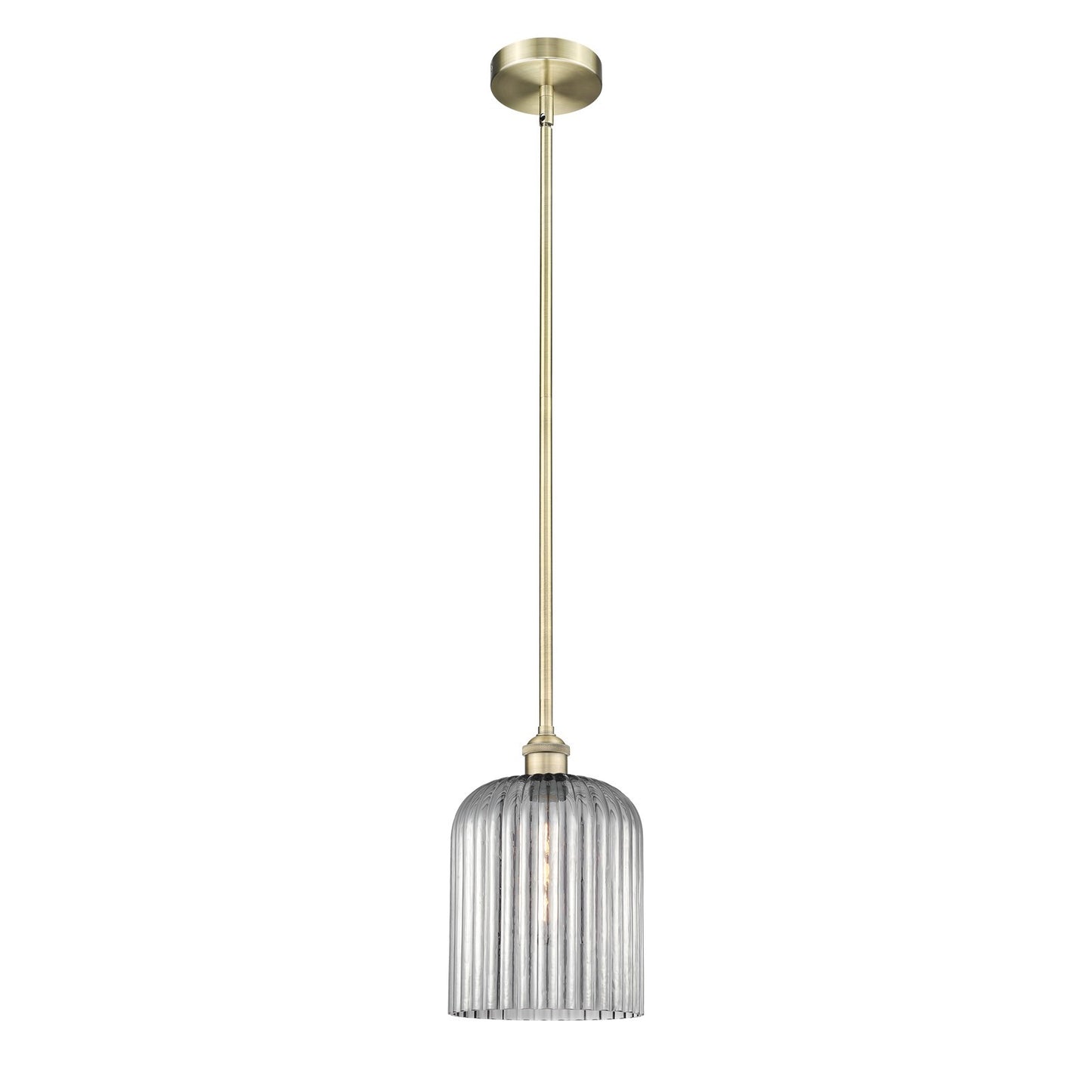 Innovations Bridal Veil 5in 1-Light Mini Pendant | Art Nouveau Antique Brass Steel and Light Smoke Ribbed Glass | Kitchen | Model 616-1S-AB-G559-8SM