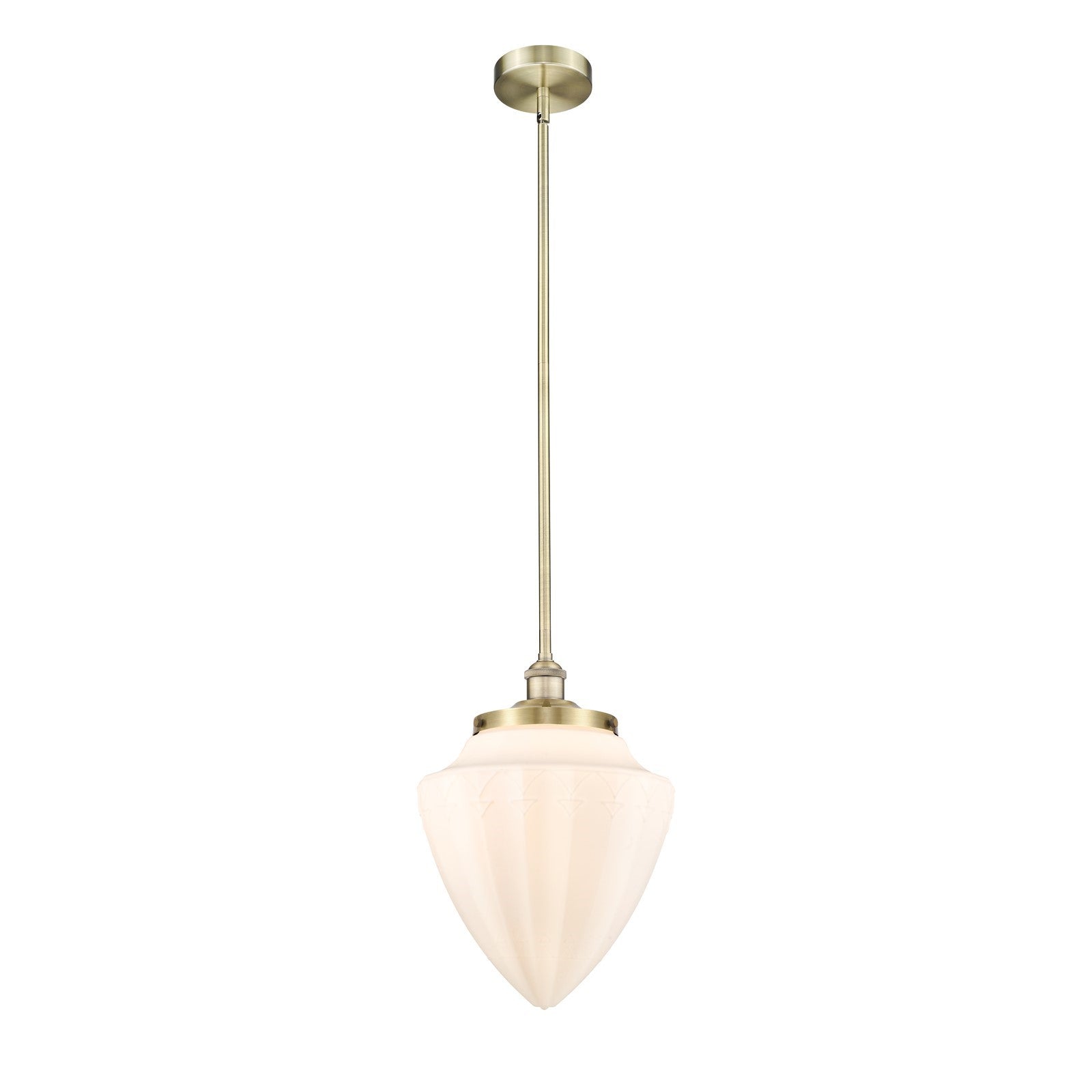 Innovations Bridgeton 12in 1-Light Mini Pendant | Traditional Antique Brass Steel and Matte White Frosted Glass | Kitchen Island | Model 616-1S-AB-G661-12