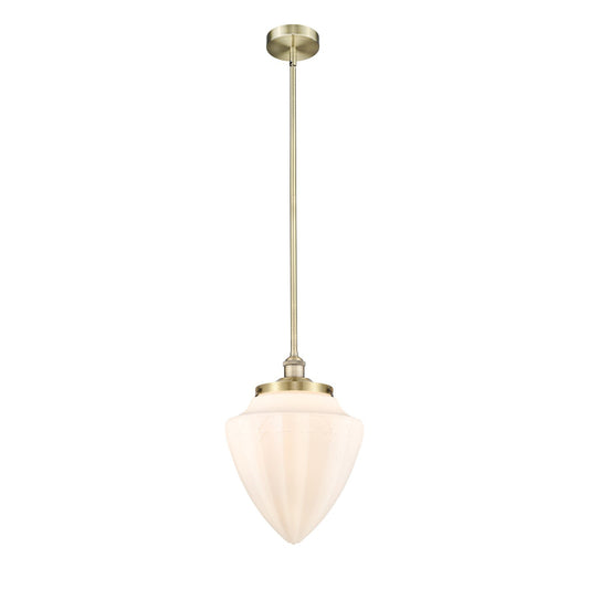 Innovations Bridgeton 12in 1-Light Mini Pendant | Traditional Antique Brass Steel and Matte White Frosted Glass | Kitchen Island | Model 616-1S-AB-G661-12