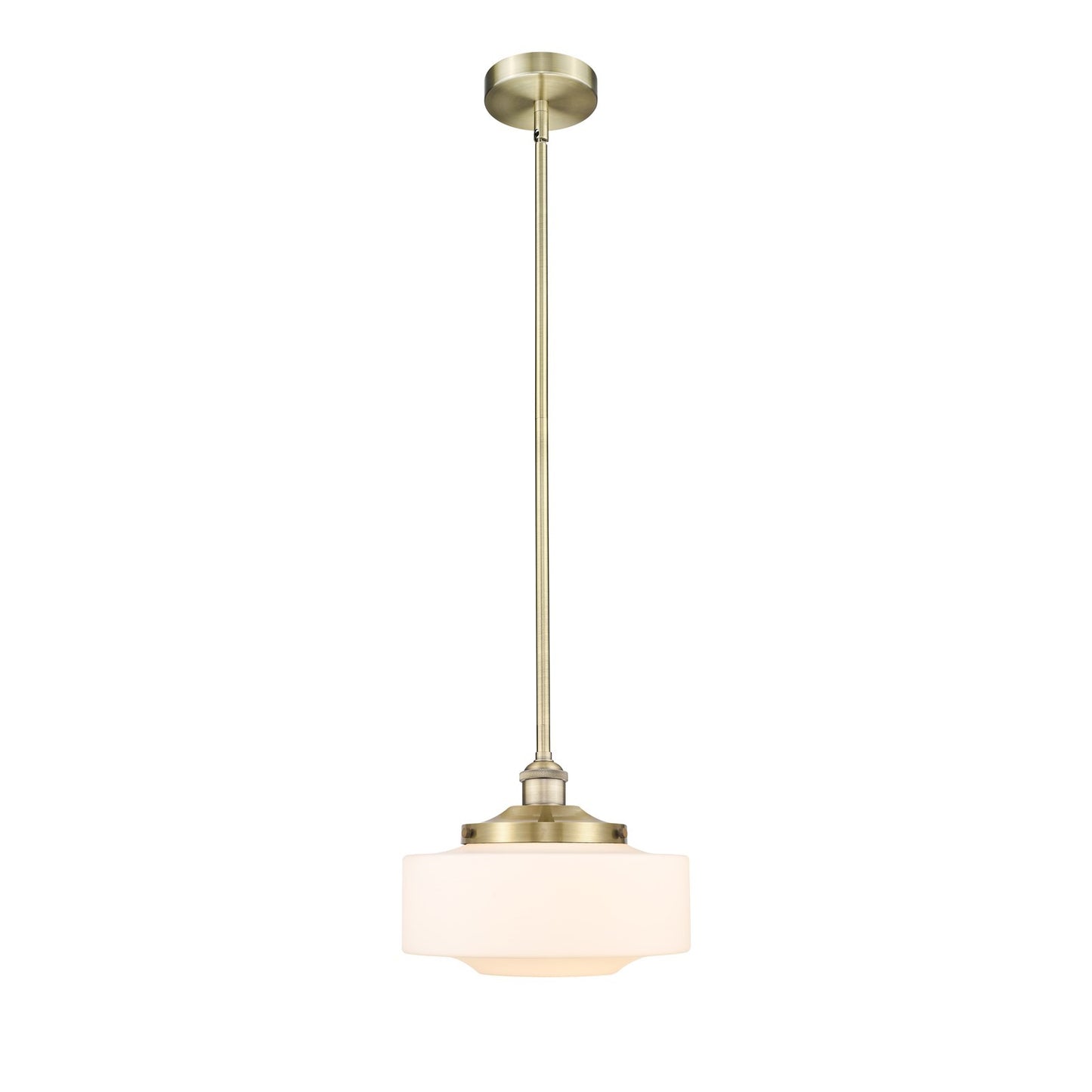 Innovations Bridgeton 12in 1-Light Mini Pendant | Traditional Antique Brass and Matte White Frosted Glass | Kitchen Island & | Model 616-1S-AB-G691-12
