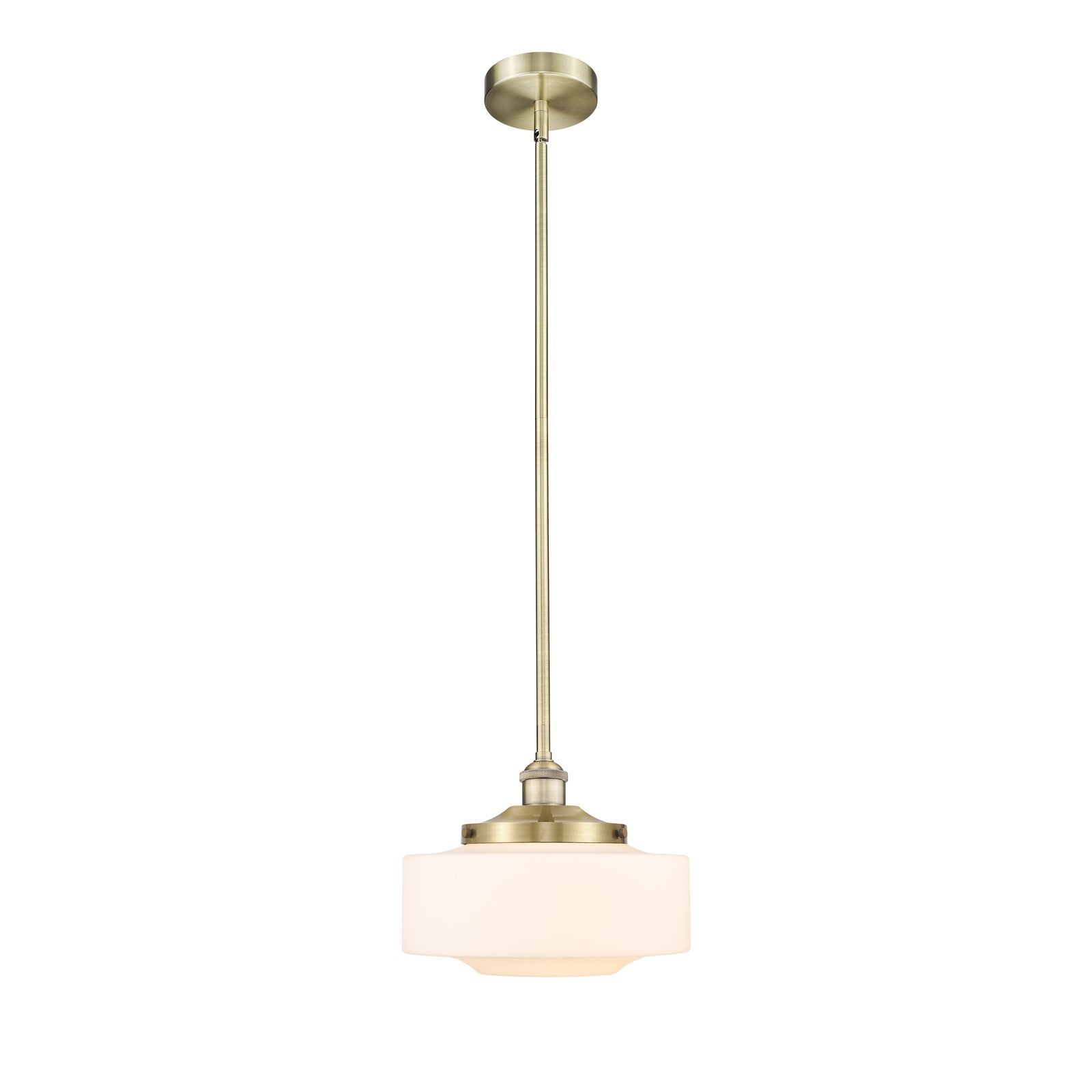 Innovations Bridgeton 12in 1-Light Mini Pendant | Traditional Antique Brass and Matte White Frosted Glass | Kitchen Island & | Model 616-1S-AB-G691-12
