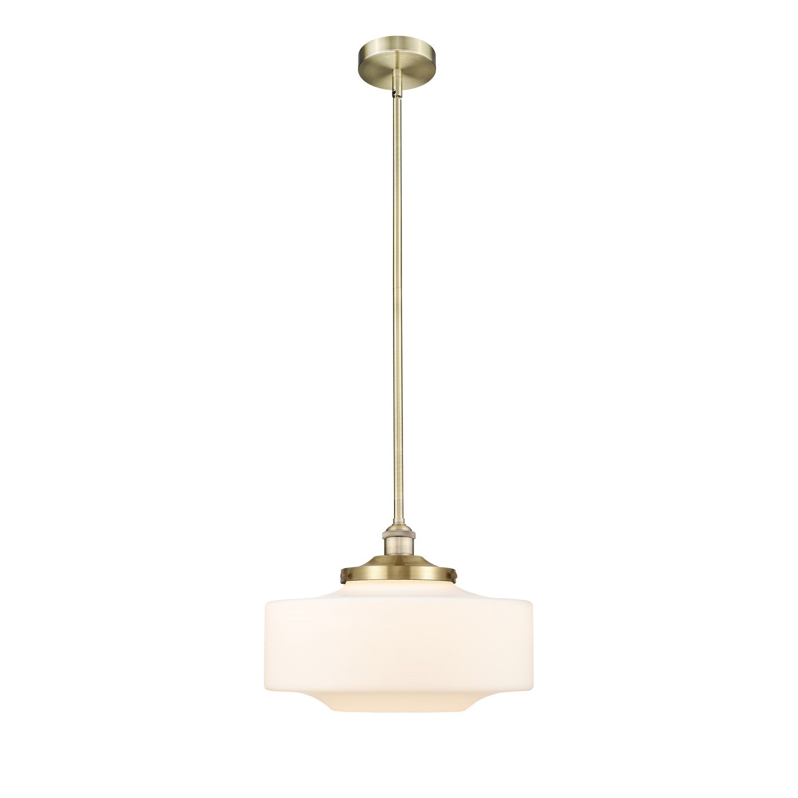 Innovations Bridgeton 12in 1-Light Mini Pendant | Traditional Antique Brass and Matte White Frosted Glass | Kitchen Island & | Model 616-1S-AB-G691-16