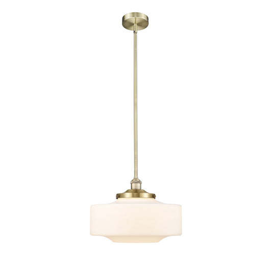 Innovations Bridgeton 12in 1-Light Mini Pendant | Traditional Antique Brass and Matte White Frosted Glass | Kitchen Island & | Model 616-1S-AB-G691-16