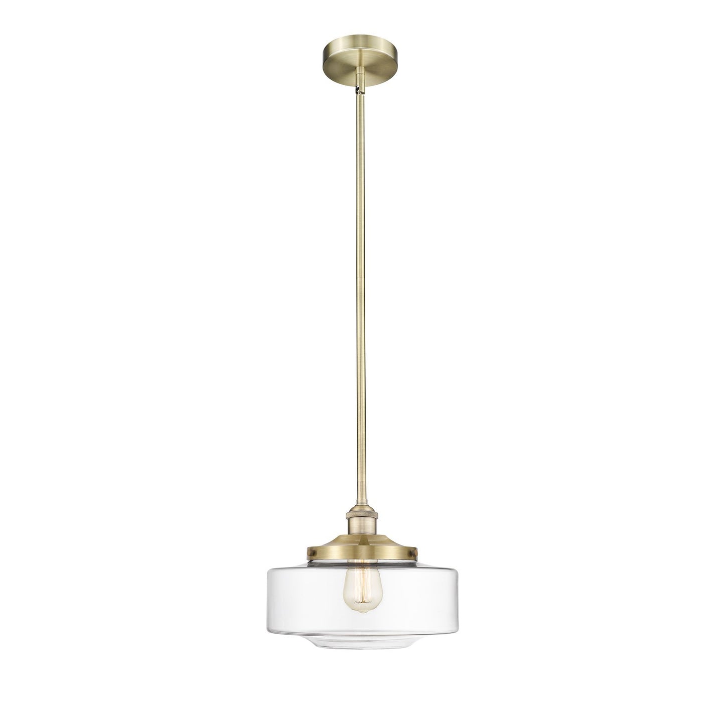 Innovations Bridgeton 12in 1-Light Mini Pendant | Traditional Antique Brass and Clear Glass | Kitchen Island & Dining Room | Model 616-1S-AB-G692-12