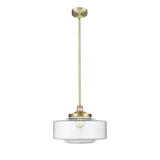 Innovations Bridgeton 16in 1-Light Mini Pendant | Traditional Antique Brass Steel and Clear Schoolhouse Glass | Kitchen Island & | Model 616-1S-AB-G692-16