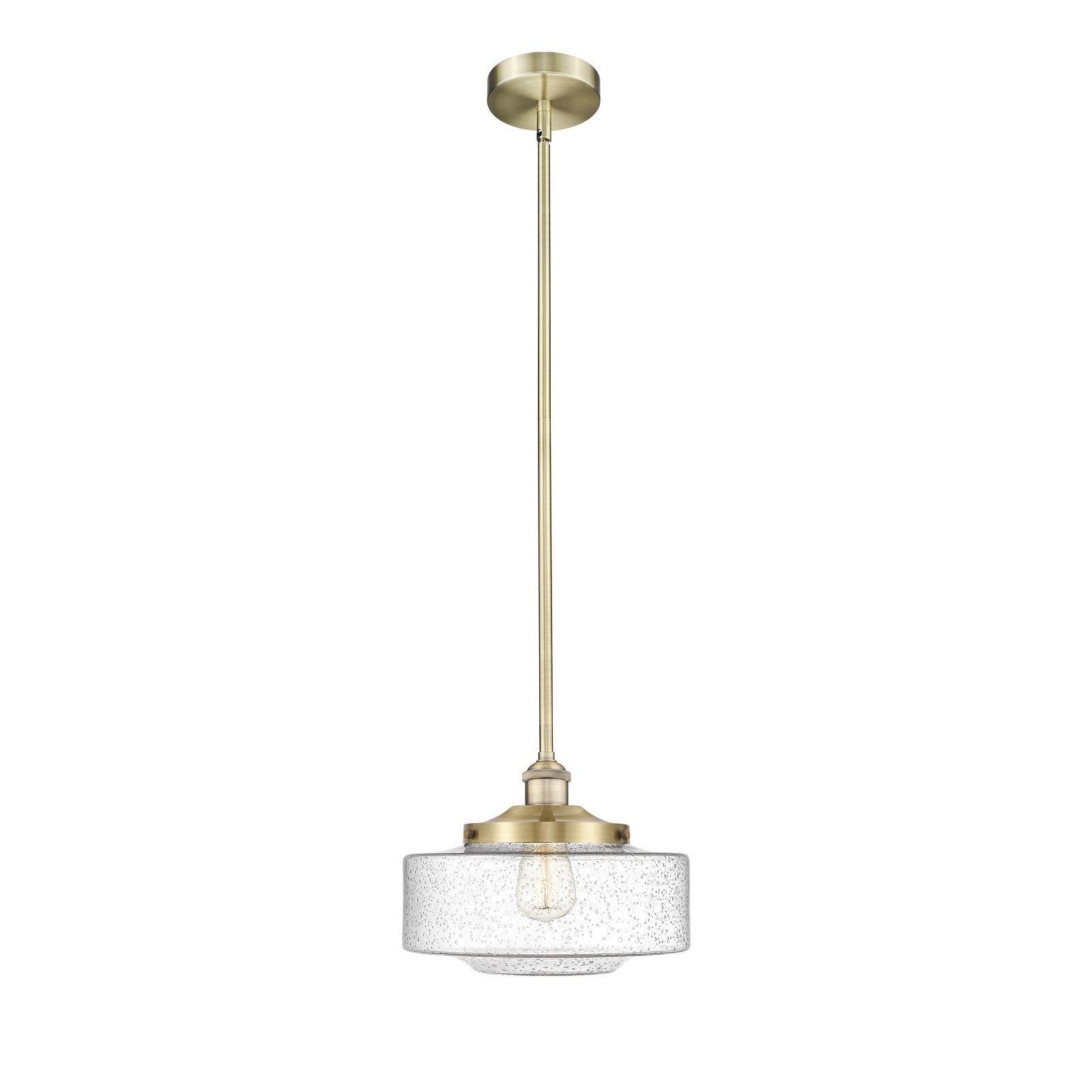 Innovations Bridgeton 12in 1-Light Mini Pendant | Traditional Antique Brass Steel and Seedy Glass | Kitchen Island & Dining Room | Model 616-1S-AB-G694-12