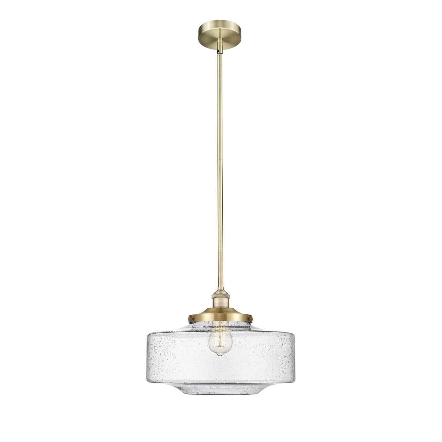 Innovations Bridgeton 16in 1-Light Mini Pendant | Traditional Antique Brass Steel and Seedy Glass | Kitchen Island & Dining Room | Model 616-1S-AB-G694-16