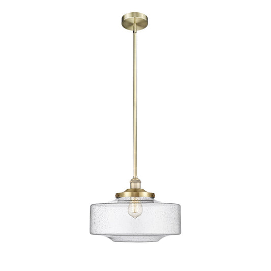 Innovations Bridgeton 16in 1-Light Mini Pendant | Traditional Antique Brass Steel and Seedy Glass | Kitchen Island & Dining Room | Model 616-1S-AB-G694-16